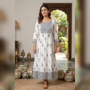 White Printed A-Line Cotton Kurti for Women