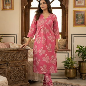 Blue and Pink Heavy Print Rayon Co-Ord Set for Women