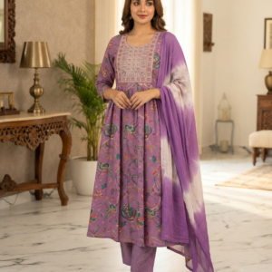 Floral Printed Anarkali Kurta Set with Dupatta