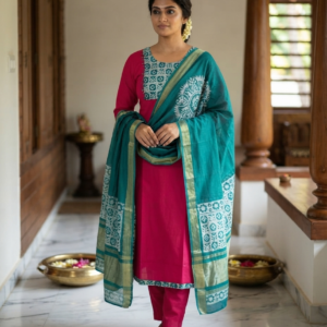 Silk Printed Kurta Set with Dupatta
