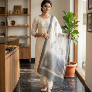 PV Cotton Embroidered Kurta Set with Dupatta