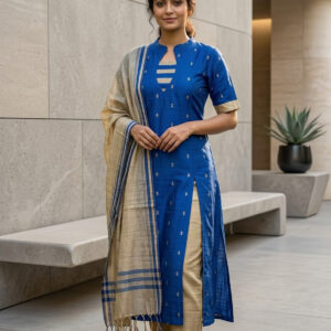 Raw Silk Cotton Kurta Set with Dupatta