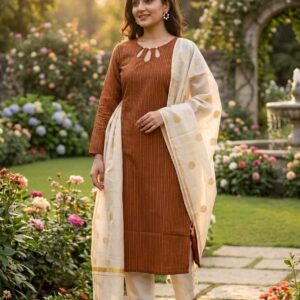 Raw Silk Cotton Kurta Set with Dupatta