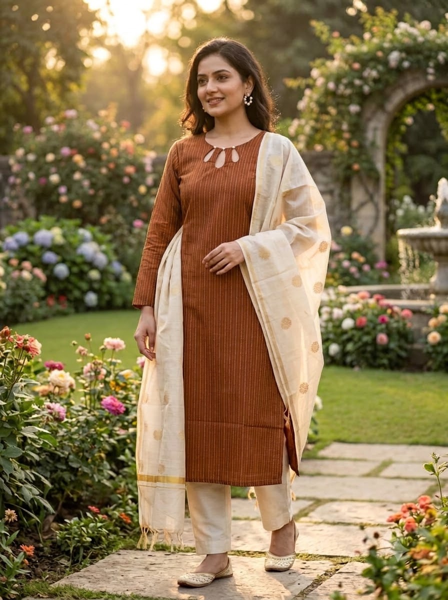 Raw Silk Cotton Kurta Set with Dupatta