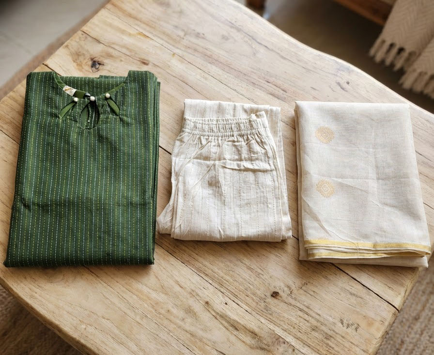 Raw Silk Cotton Kurta Set with Dupatta - Image 2