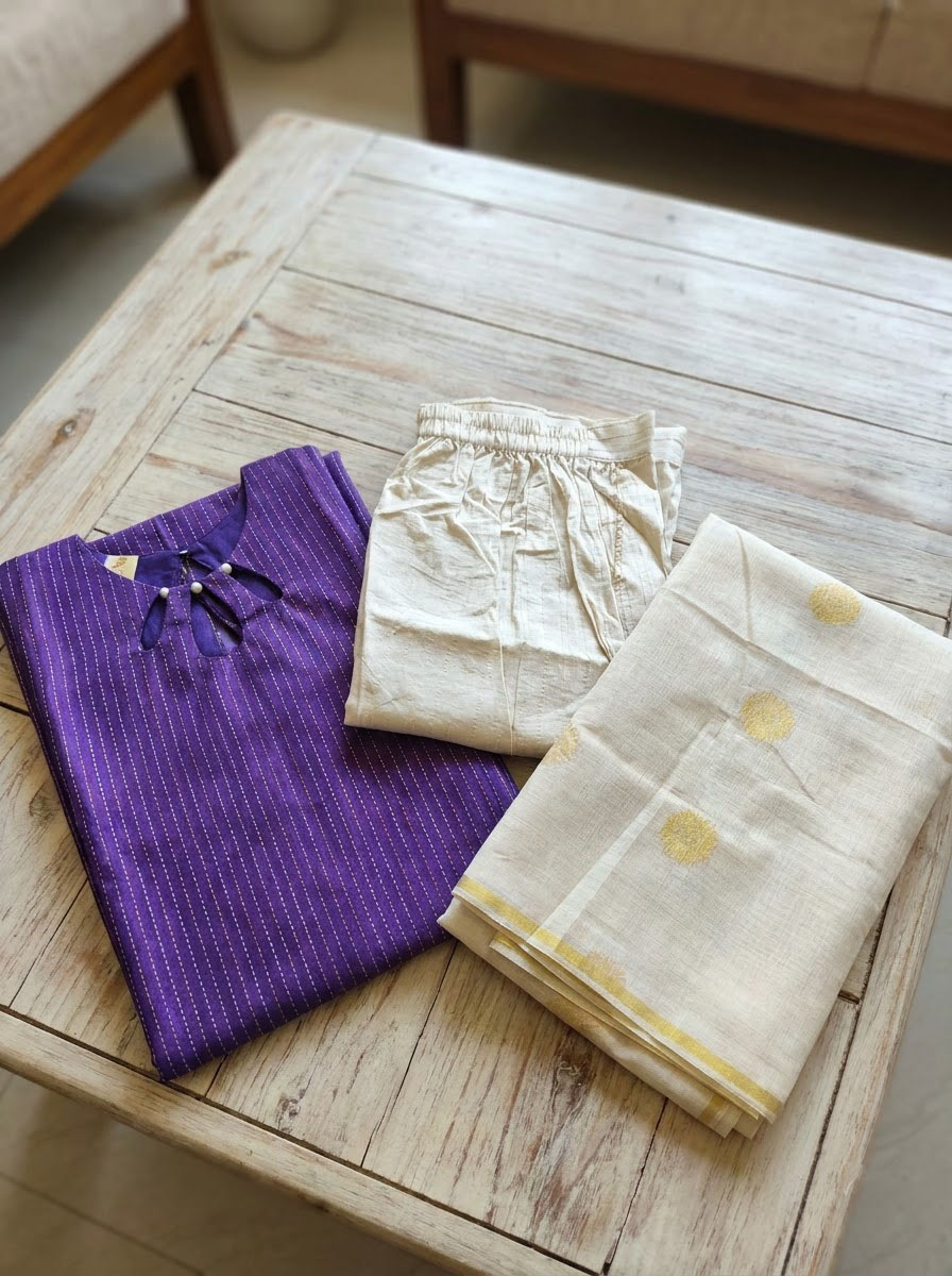 Raw Silk Cotton Kurta Set with Dupatta - Image 3