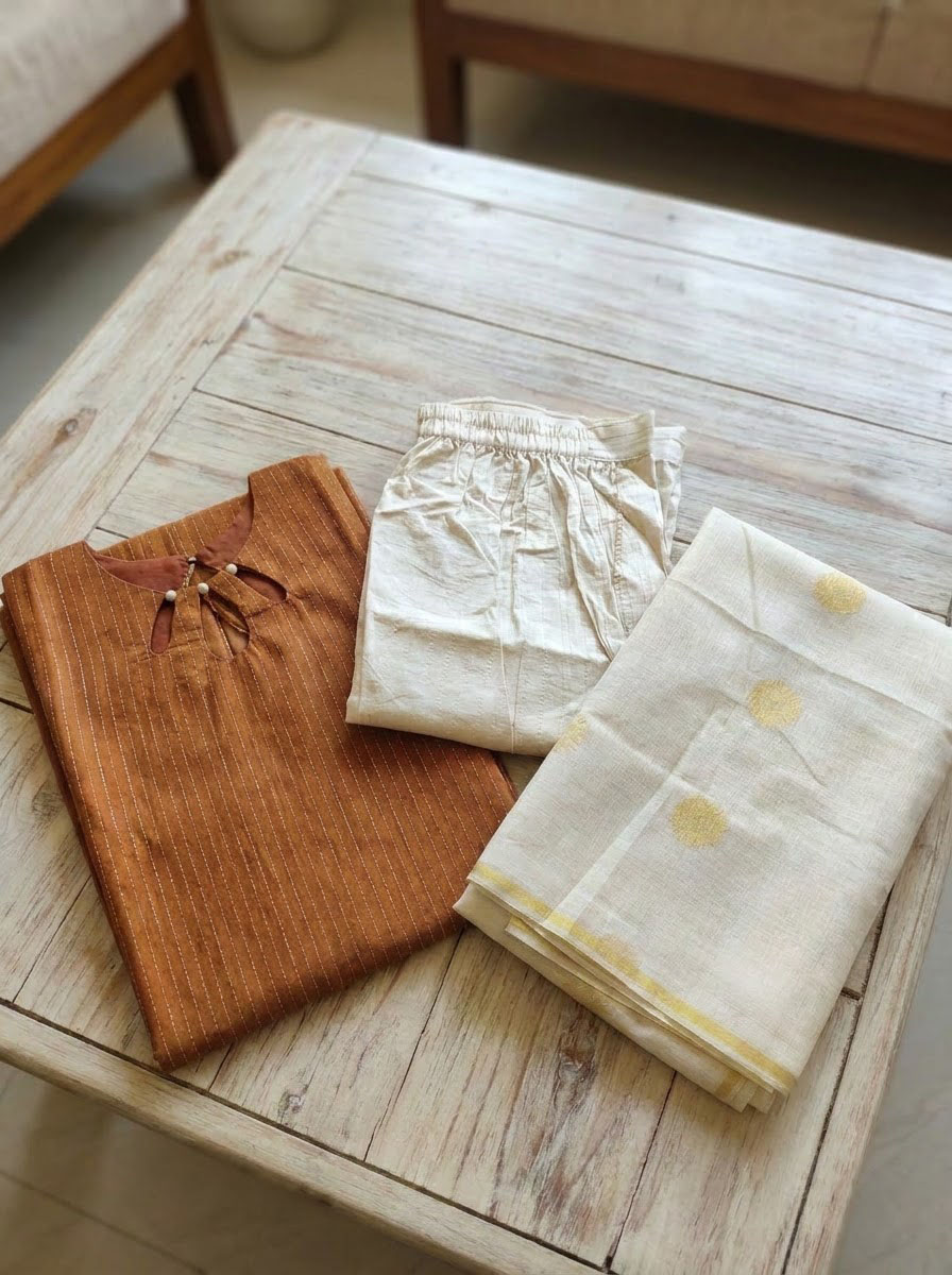 Raw Silk Cotton Kurta Set with Dupatta - Image 4