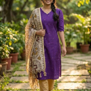 Raw Silk Cotton Kurta Set with Dupatta