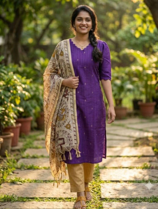 Raw Silk Cotton Kurta Set with Dupatta
