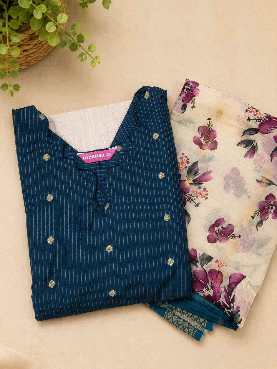 Raw Silk Cotton Kurta Set with Dupatta - Image 3