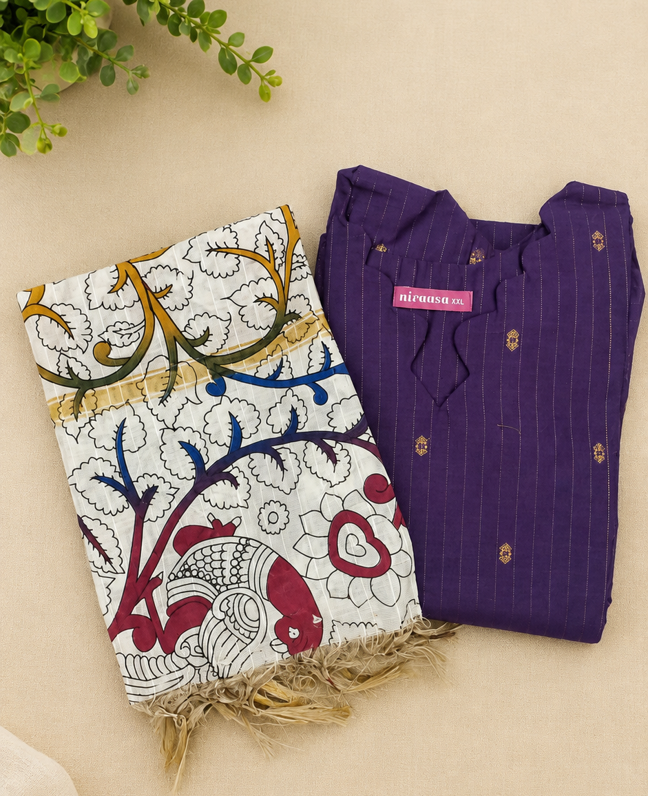Raw Silk Cotton Kurta Set with Dupatta - Image 2