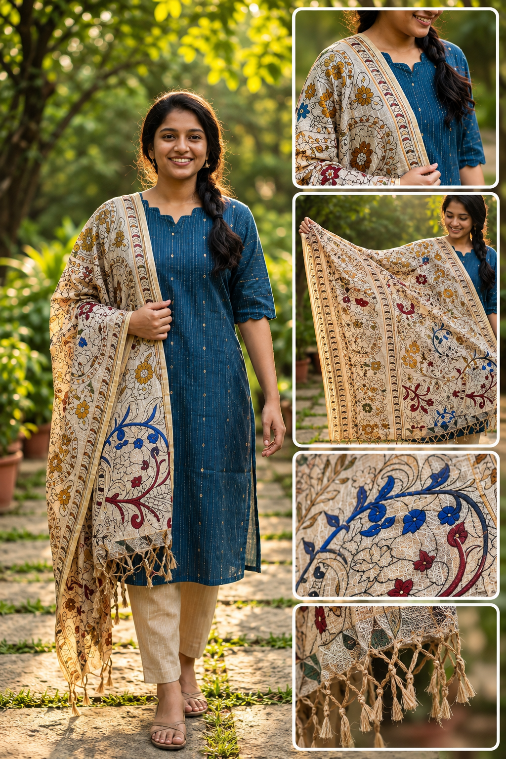 Raw Silk Cotton Kurta Set with Dupatta - Image 4
